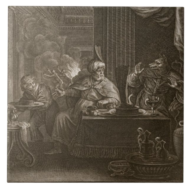 Lycaon Metamorphosed in i en varg, 1731 (gravyr) Kakelplatta (Framsidan)