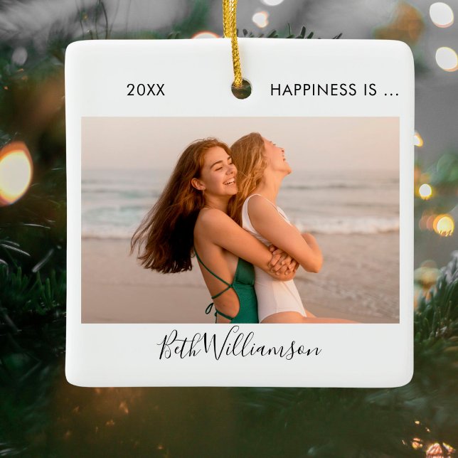 Lycka är 2 Foto Vän Namnteckning Manus Julgransprydnad Keramik (Skapare uppladdad)