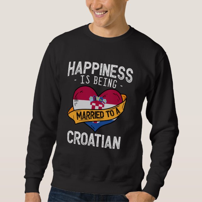 Lycka är att vara gift med en kroatisk fru make lång ärmad tröja (Framsida)