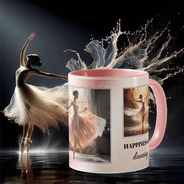Lycka är Dancing Ballet Kaffemugg (Mug featuring paintings of ballerinas or custom photos on a pink light glitter design - ballet dance)
