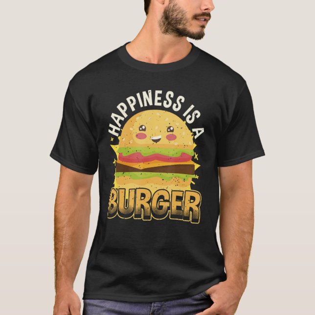 Lycka är en burger Hamburger och ostburger Cos T Shirt (Framsida)