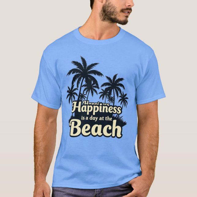 Lycka är en dag vid Beach Retro Handflatan T Shirt (Framsida)