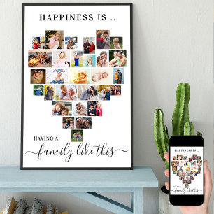 Lycka är en familj som denna hjärtformade fotokoll poster