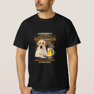 Lycka är en gammal man med öl och labrador t shirt