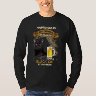 Lycka är en gammal man med öl och svart kap t shirt