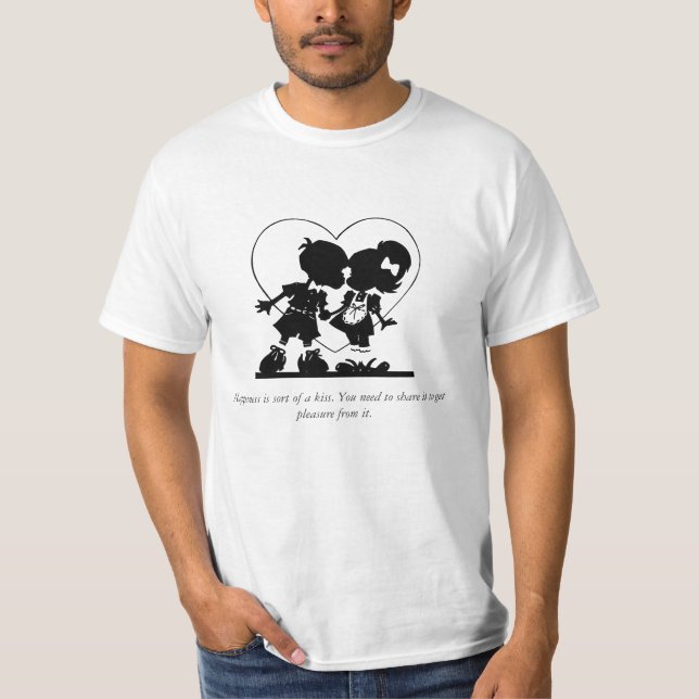 "Lycka är en puss" Cute Kärlek Tee (Framsida)