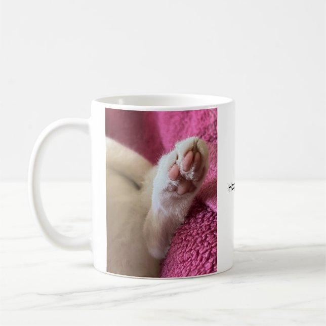 Lycka är en varm katt. Katt kaffemugg (Vänster)