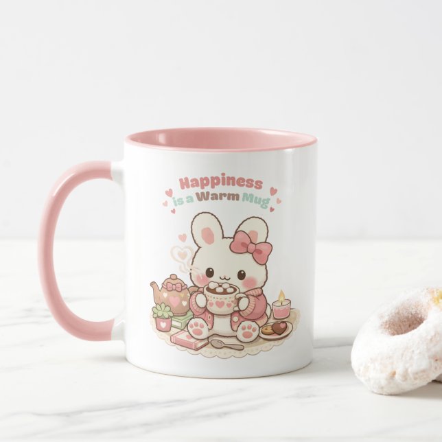 Lycka är en varm mugg Söt kanin Kanin Rosa (Med munk)