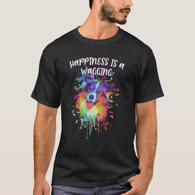 Lycka är en Wagging Aussie Australian shepherd T Shirt (Framsida)