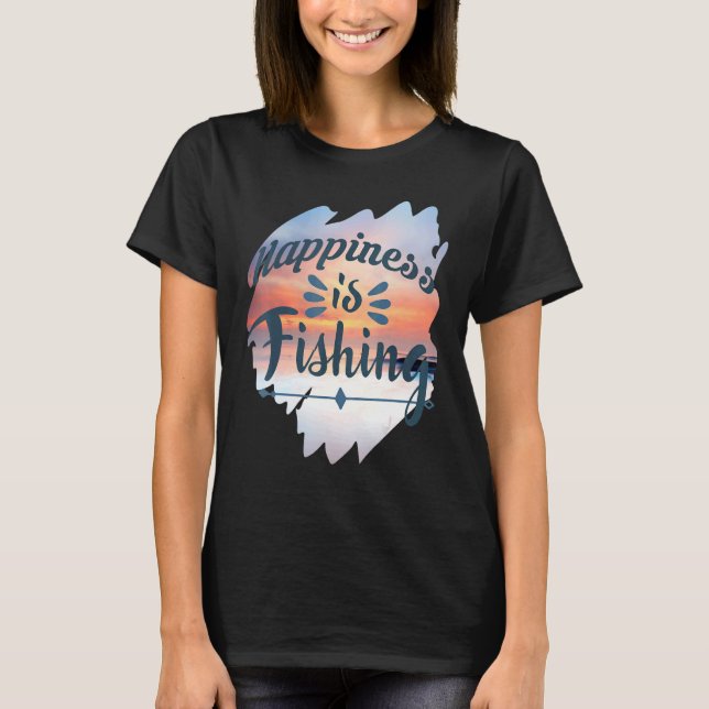 Lycka är Fiske Fiska Fisk Fiske Tema T Shirt (Framsida)
