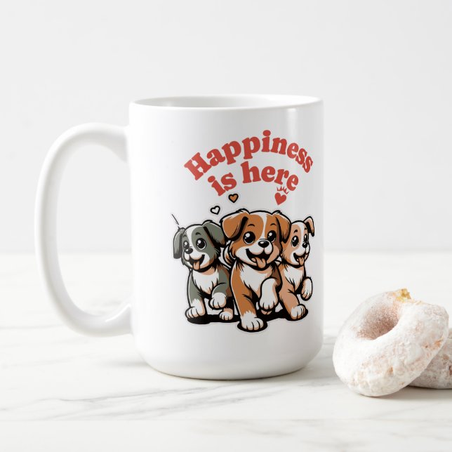 Lycka är här | Hund älskare | Cute Puppy Kaffemugg (Med munk)