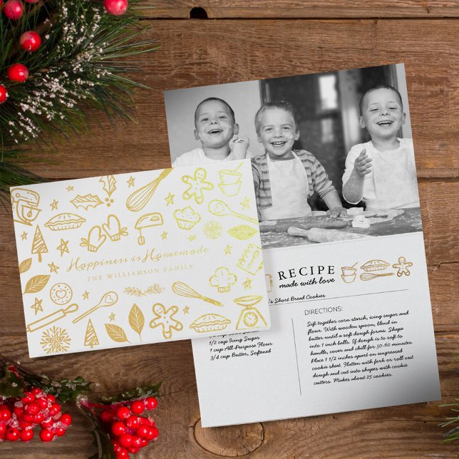 Lycka är hemmagjord familj bakning recept foto folierat kort (Happiness Is Homemade Family Baking Recipe Photo Foil Card)