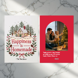 Lycka är Hemmagjord Rustik Stuga Familjefoto Julkort