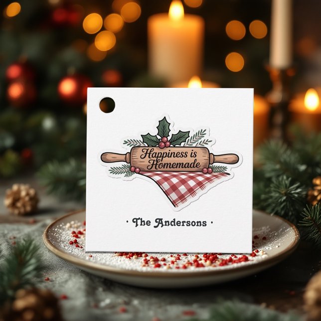 Lycka är Homemade-julens Helgdag Gåvor Etiketter (Happiness is Homemade Christmas Holiday Favor Tags)