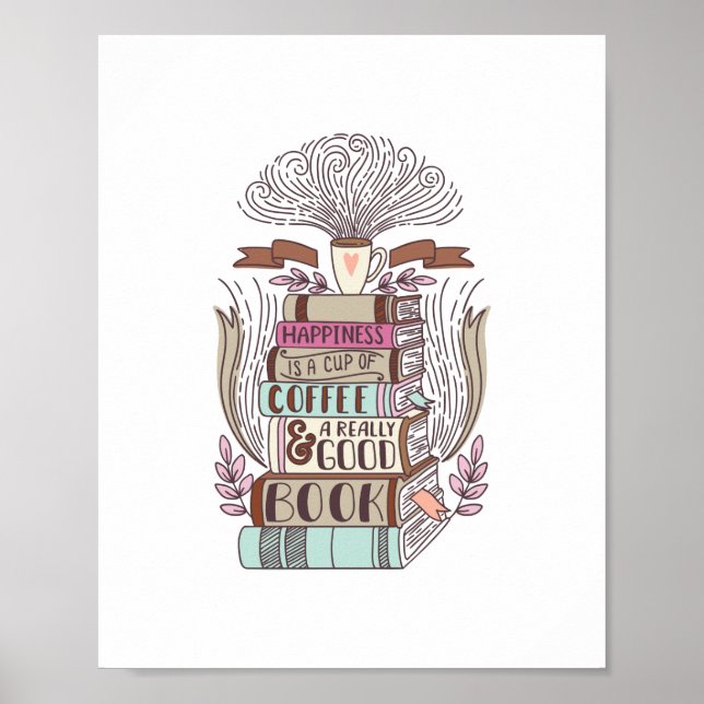 Lycka är kaffe och Bokar Poster (Framsidan)