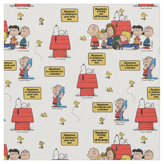 Lycka är! Klassisk Peanuts-gängets Citat Tyg (Närbild)
