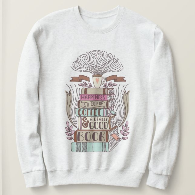 "Lycka är kopp av kaffe och bra bok" T Shirt (Design framsida)