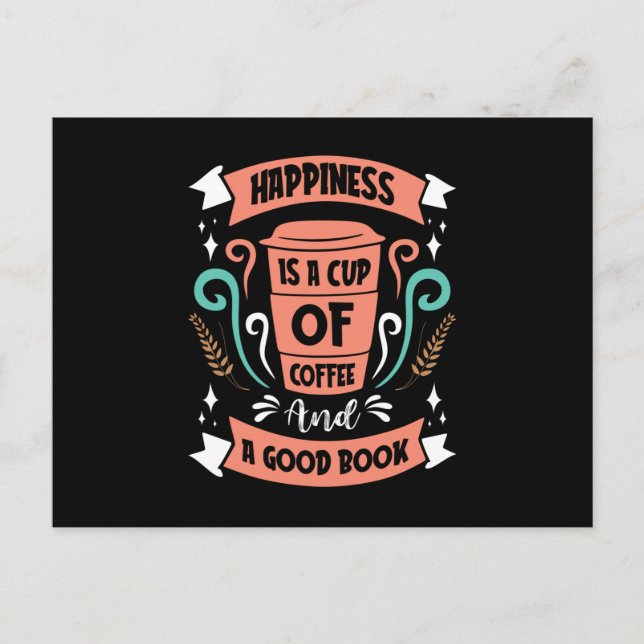 Lycka är Kopp i kaffe och Bra Bok Vykort (Framsida)