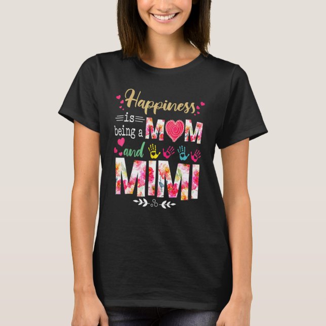 Lycka är Mamma och Mimi Flower Mor T Shirt (Framsida)