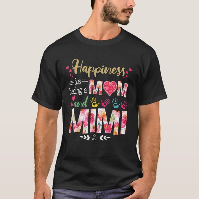 Lycka är Mamma och Mimi Flower Mor T Shirt (Framsida)