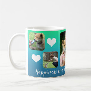 Lycka är Modern Anpassningsbar 5 Foto Pet Collag Kaffemugg