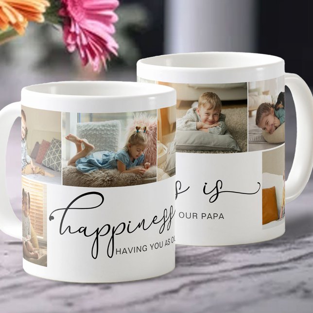 Lycka är | Pappa Black Calligraphy Photo Kaffemugg (Skapare uppladdad)