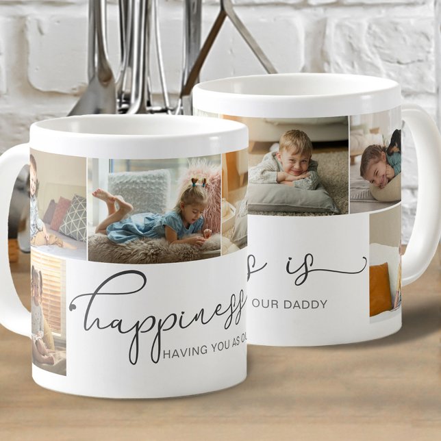 Lycka är | Pappa Grått Calligraphy Photo Kaffemugg (Skapare uppladdad)