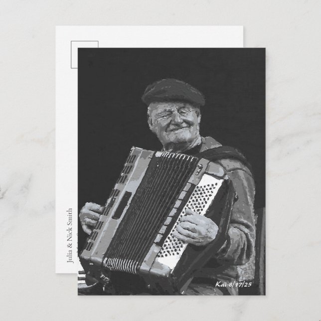 Lycka Är, Paris Musiker Svart & Vitt Konst Vykort (Fram/baksida)