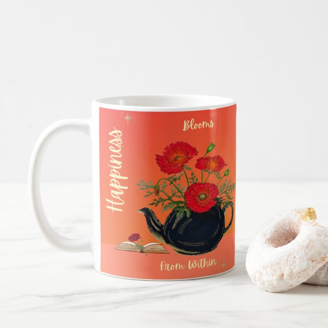Lycka blommar inifrån kaffemugg (Med munk)