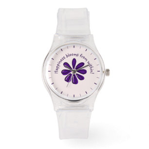 Lycka blommar inifrån! lila Flower Armbandsur