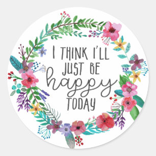 Lycka citat, inspirationerande ord Boho-blommigten Runt Klistermärke