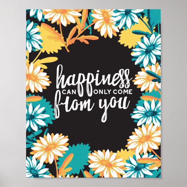 Lycka citat med Daisy Flower Mönster Poster (Framsidan)