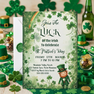 Lycka För Irländska Shamrockregnbåge Tomte Funky Inbjudningar