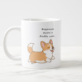 Lycka Har En Fluffig Päls. | Tecknad Corgi Jumbo Mugg