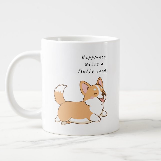 Lycka Har En Fluffig Päls. | Tecknad Corgi  Jumbo Mugg (Vänster)