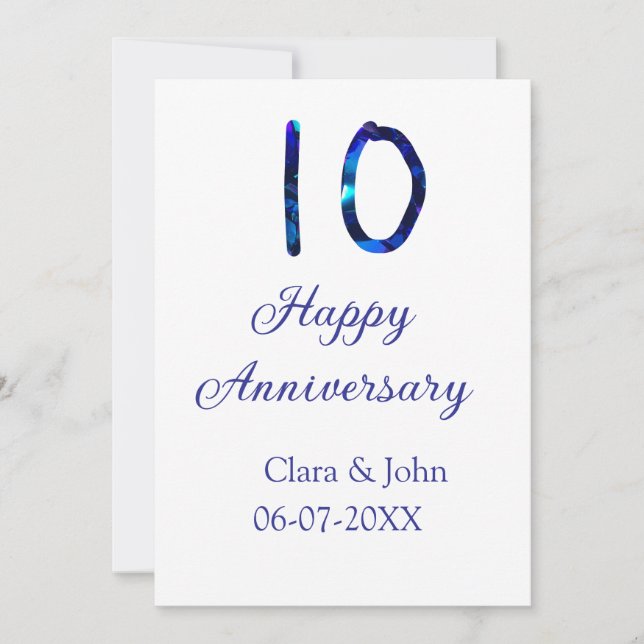 Lycka till 10-årsjubileum blå glitter lägga till n inbjudningar (Framsida)