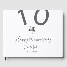 Lycka till 10-årsjubileum namn datum grå metall st gästböcker