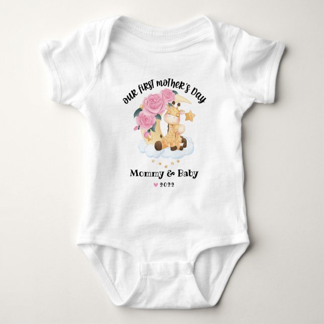 Lycka till 1:a Mors Dag Baby Body T Shirt (Framsida)