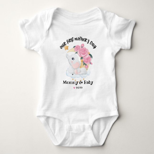 Lycka till 1:a mors dag Baby Bodysuit T Shirt (Framsida)