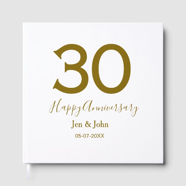 Lycka till 30-årsjubileum namn datum gyllene fetst gästböcker (Framsida)
