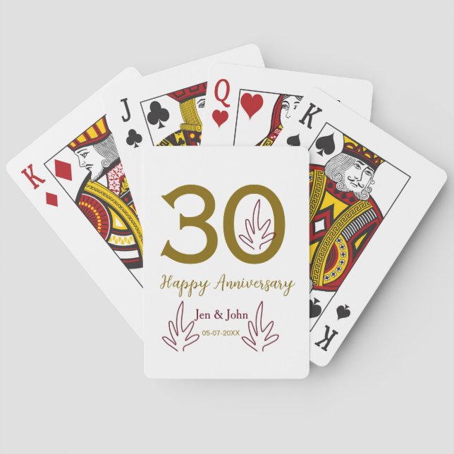 Lycka till 30-årsjubileum namn datum gyllene röda  casinokort (Baksidan)