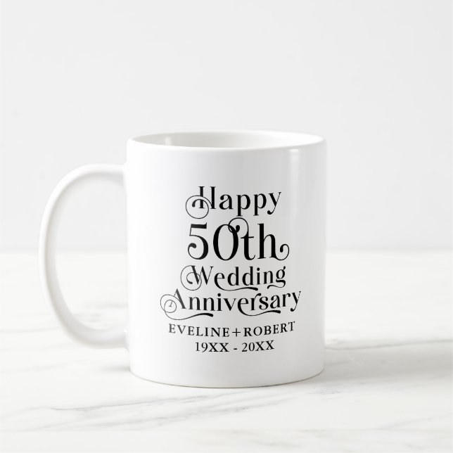 Lycka till 50-års bröllopsjubileum Guldtypografi Kaffemugg (Vänster)