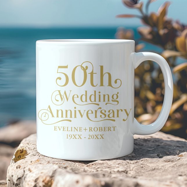 Lycka till 50-års bröllopsjubileum Guldtypografi Kaffemugg (Skapare uppladdad)