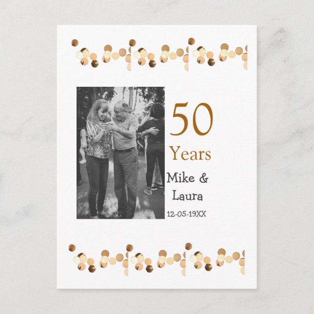 Lycka till 50-årsjubileum lägg par namn datum bröl vykort (Framsida)