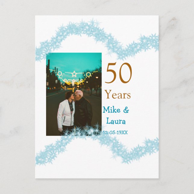 Lycka till 50-årsjubileum lägg par namn datum bröl vykort (Framsida)