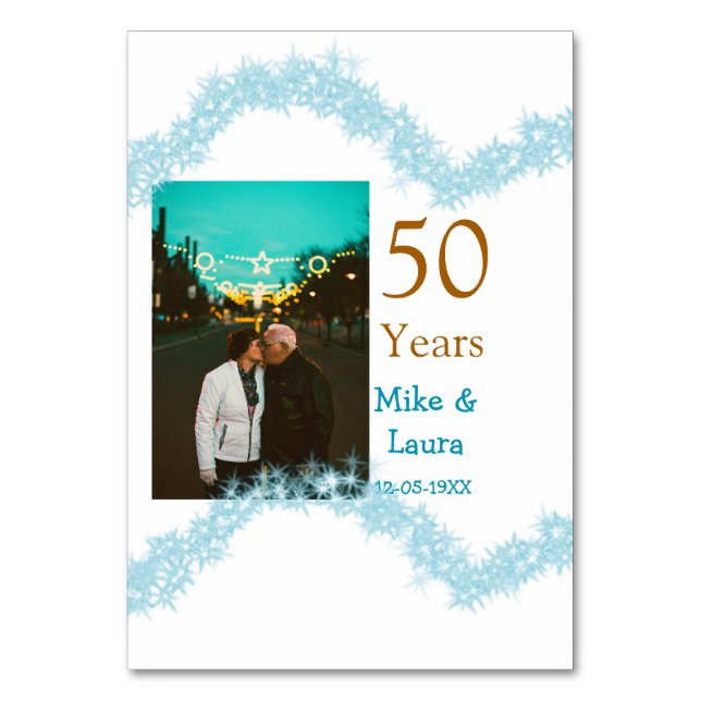 Lycka till 50-årsjubileum lägg till parnamn datum  bordsnummer (Framsidan)