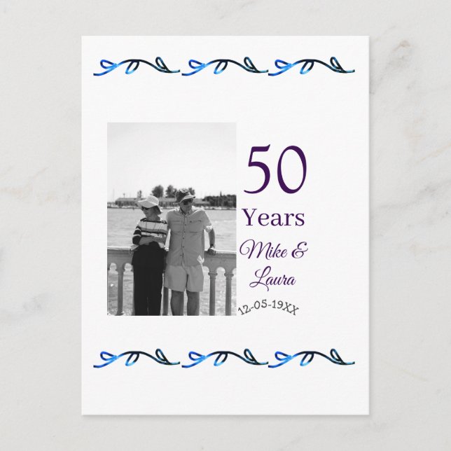 Lycka till 50-årsjubileum lägg till parnamn datum  vykort (Framsida)