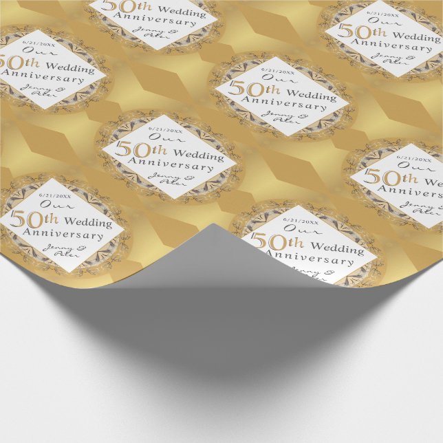 "Lycka till 50-årsjubileum" Matt guld färg Presentpapper (Hörn)