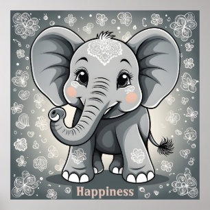 Lycka till Baby Elephant AI Fantasy Digital Art Poster