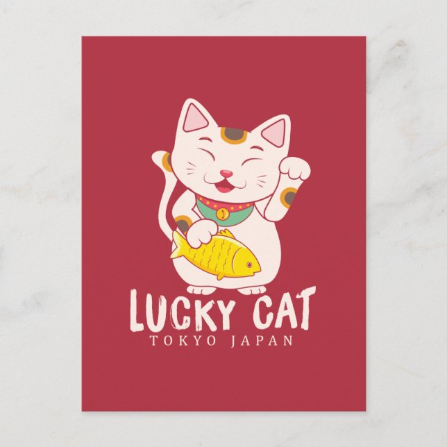 Lycka till Charm Lucky Cat Maneki Neko Asian Vykort (Framsida)